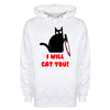 I Will Cat You White Printed Hoodie