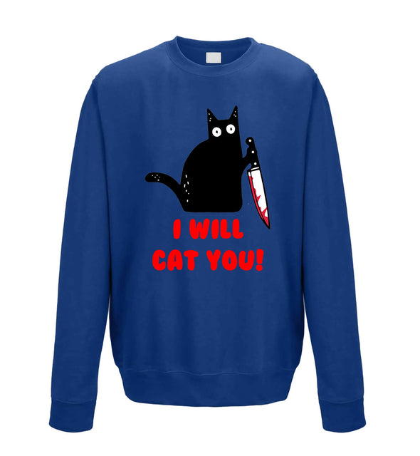 I Will Cat You Blue Printed Sweatshirt