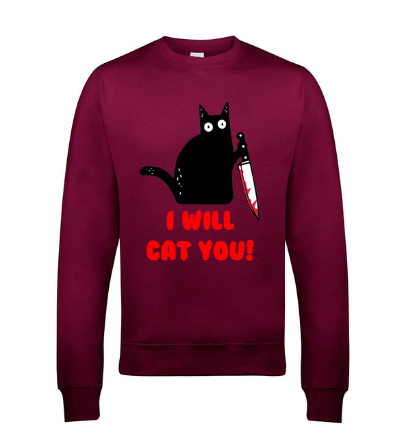 I Will Cat You Burgundy Printed Sweatshirt