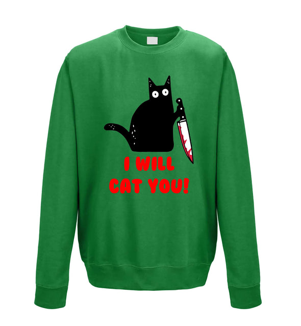 I Will Cat You Green Printed Sweatshirt