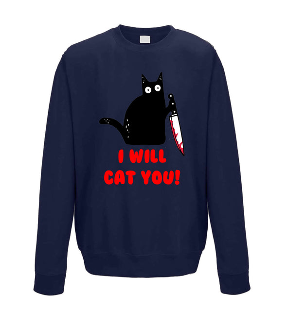 I Will Cat You Navy Printed Sweatshirt