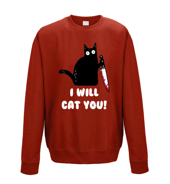 I Will Cat You Red Printed Sweatshirt