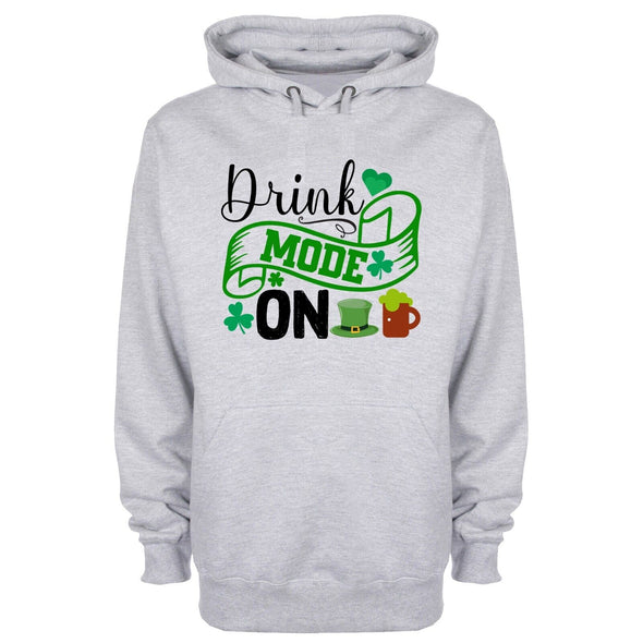 Drink Mode On Saint Patrick's Grey Printed Hoodie