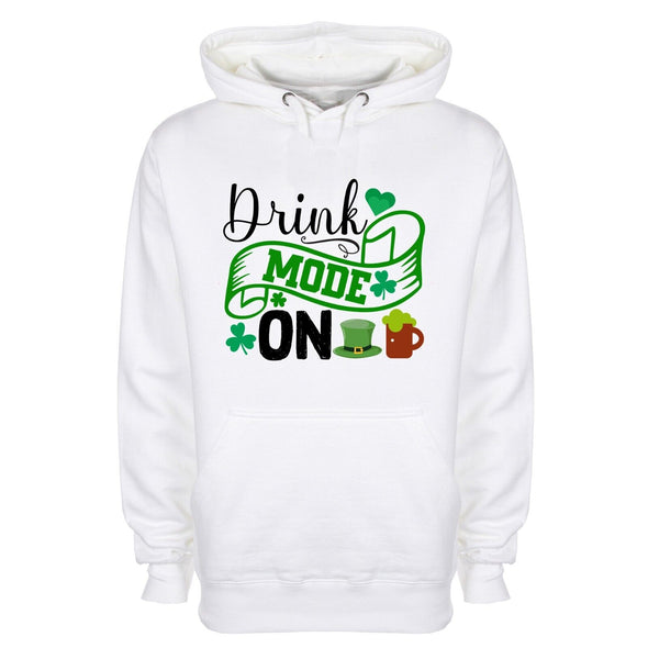 Drink Mode On Saint Patrick's White Printed Hoodie