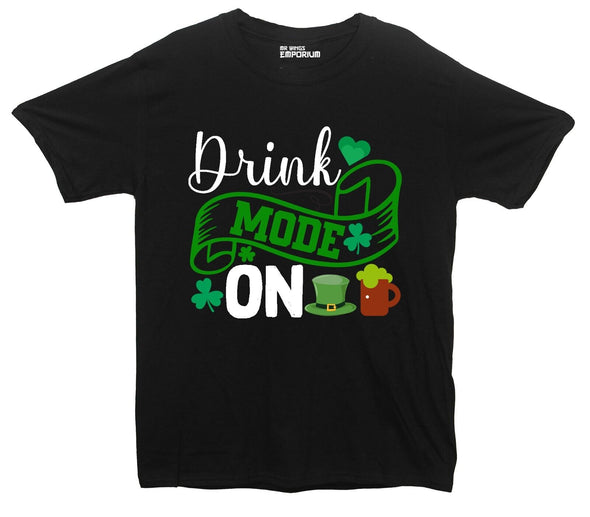 Drink Mode On St Patrick's Black Printed T-Shirt