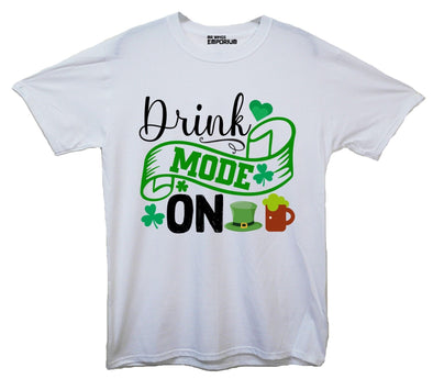 Drink Mode On St Patrick's White Printed T-Shirt