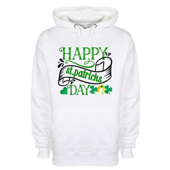 Happy Saint Patrick's Day White Printed Hoodie