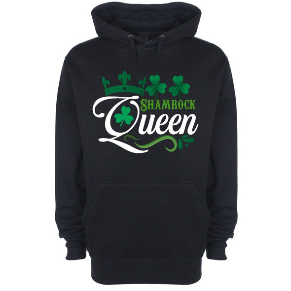 Shamrock Queen St Patrick's Day Black Printed Hoodie
