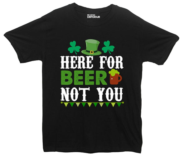 Here For the Beer St Patrick's Day Black Printed T-Shirt