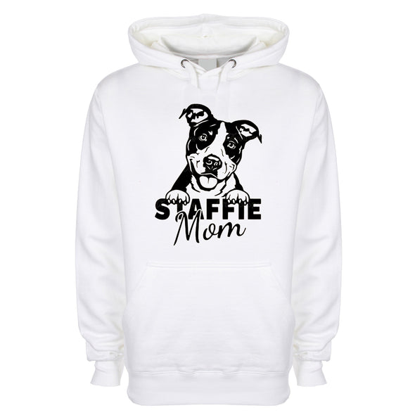Staffie Mom White Printed Hoodie