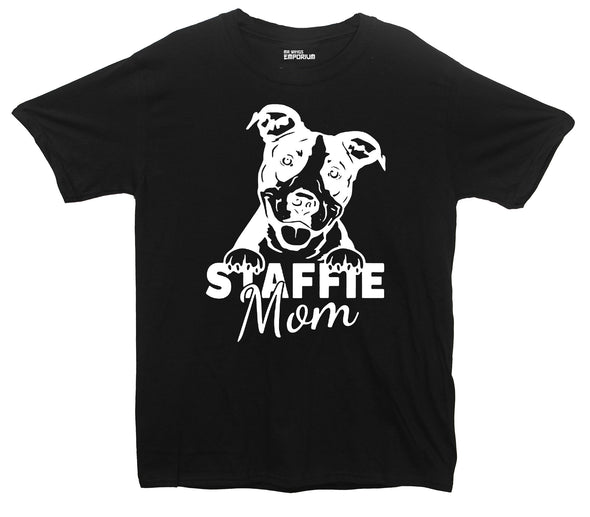 Staffie Mom Printed Black T-Shirt