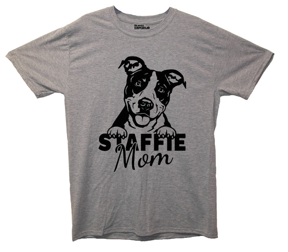 Staffie Mom Printed Grey T-Shirt