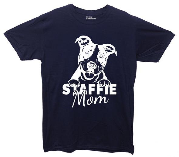 Staffie Mom Printed Navy T-Shirt