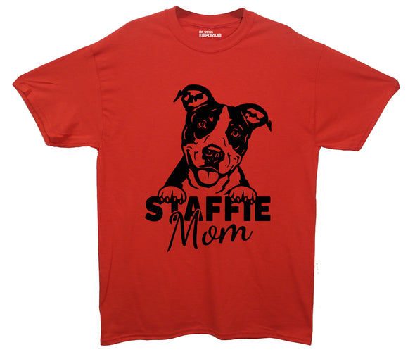 Staffie Mom Printed Red T-Shirt