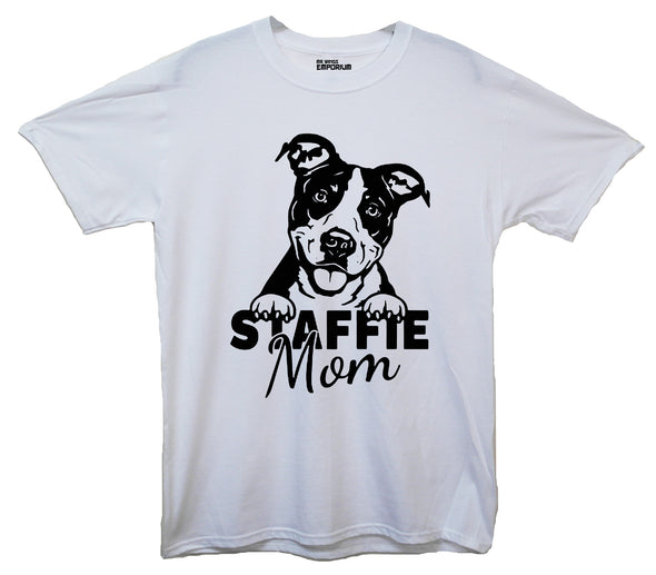 Staffie Mom Printed White T-Shirt