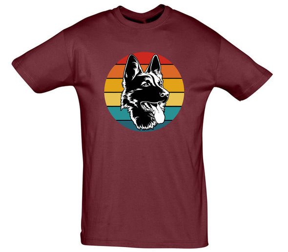 Colourful German Shepherd Burgundy Printed T-Shirt