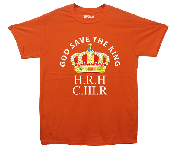 God Save The King H.R.H C.III.R With a Crown Orange Printed T-Shirt