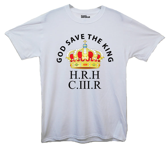God Save The King H.R.H C.III.R With a Crown White Printed T-Shirt