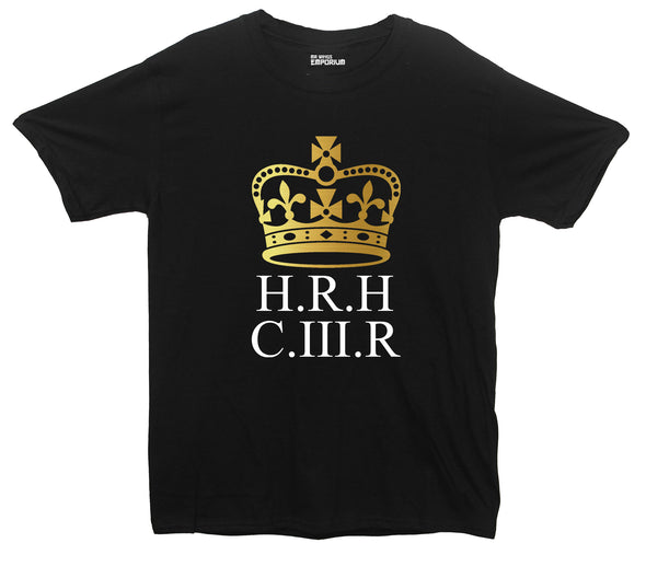 King Charles Gold Crown Coronation Black Printed T-Shirt