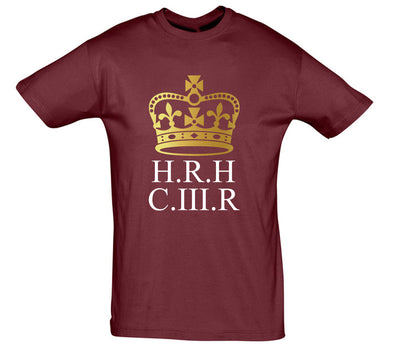 King Charles Gold Crown Coronation Burgundy Printed T-Shirt