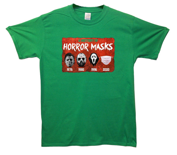 A History Of Horror Masks Printed T-Shirt - Mr Wings Emporium 
