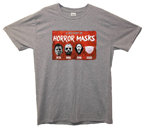 A History Of Horror Masks Printed T-Shirt - Mr Wings Emporium 