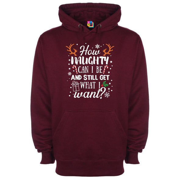 How Naughty Can I Be & Still Get What I Want Funny Christmas Printed Hoodie - Mr Wings Emporium 