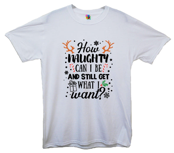 How Naughty Can I Be & Still Get What I Want Funny Christmas Printed T-Shirt - Mr Wings Emporium 