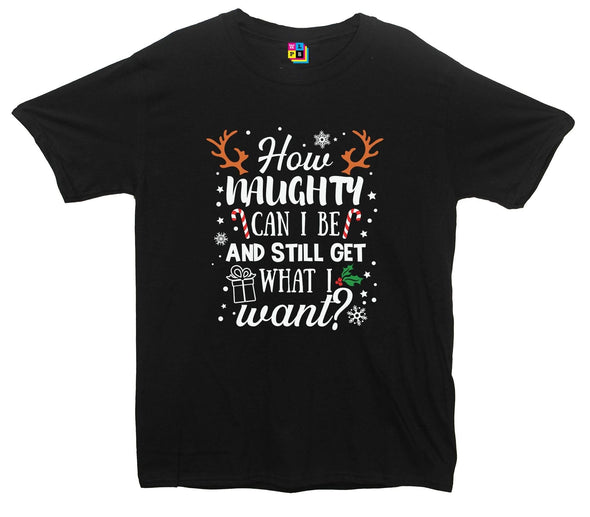 How Naughty Can I Be & Still Get What I Want Funny Christmas Printed T-Shirt - Mr Wings Emporium 