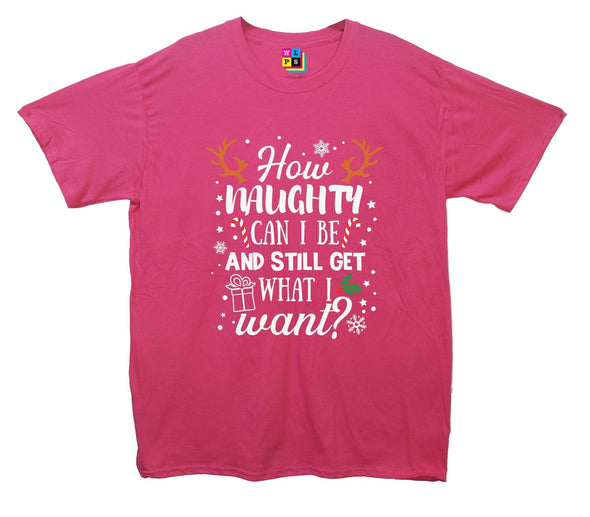 How Naughty Can I Be & Still Get What I Want Funny Christmas Printed T-Shirt - Mr Wings Emporium 