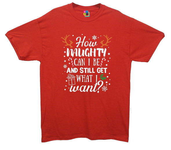How Naughty Can I Be & Still Get What I Want Funny Christmas Printed T-Shirt - Mr Wings Emporium 