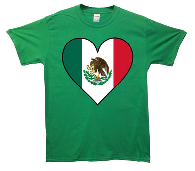 Mexico Flag Heart Printed T-Shirt - Mr Wings Emporium 