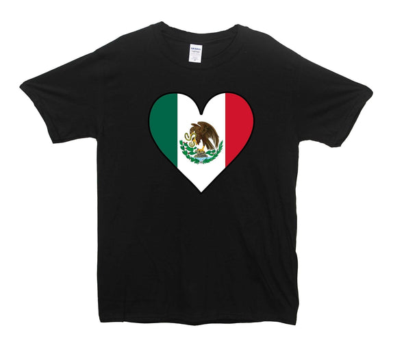 Mexico Flag Heart Printed T-Shirt - Mr Wings Emporium 
