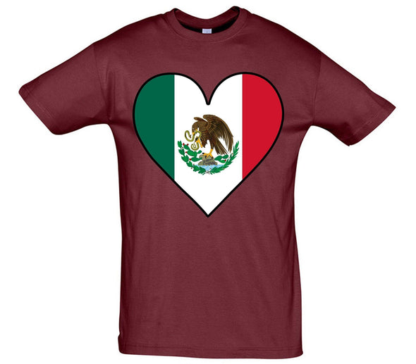 Mexico Flag Heart Printed T-Shirt - Mr Wings Emporium 