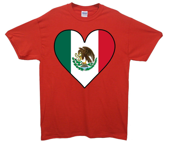 Mexico Flag Heart Printed T-Shirt - Mr Wings Emporium 