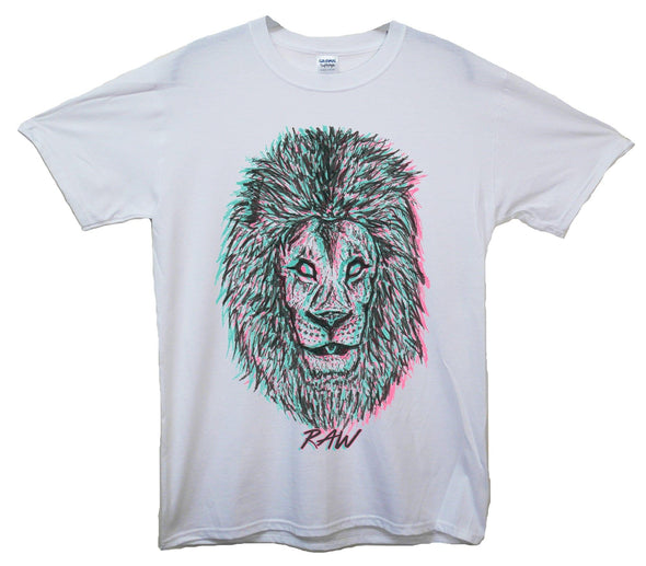 Neon Lion Head Raw Printed T-Shirt - Mr Wings Emporium 