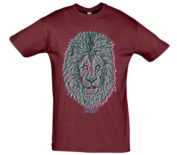 Neon Lion Head Raw Printed T-Shirt - Mr Wings Emporium 