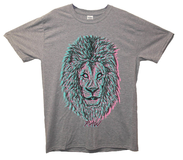 Neon Lion Head Raw Printed T-Shirt - Mr Wings Emporium 