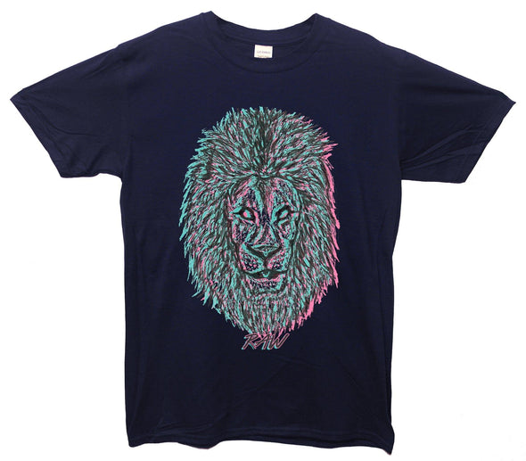 Neon Lion Head Raw Printed T-Shirt - Mr Wings Emporium 