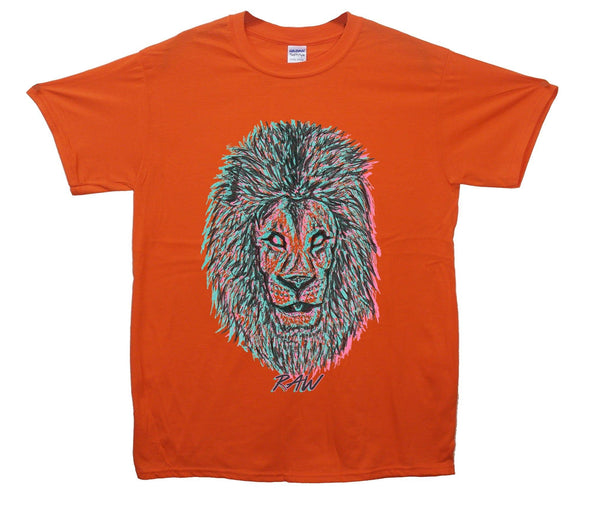 Neon Lion Head Raw Printed T-Shirt - Mr Wings Emporium 