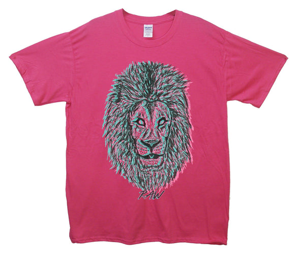 Neon Lion Head Raw Printed T-Shirt - Mr Wings Emporium 