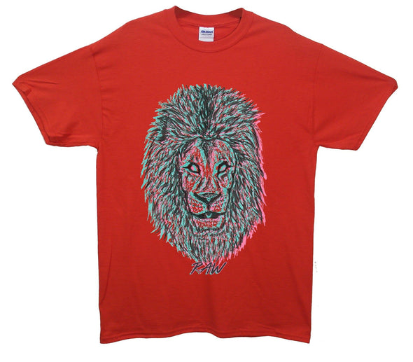 Neon Lion Head Raw Printed T-Shirt - Mr Wings Emporium 