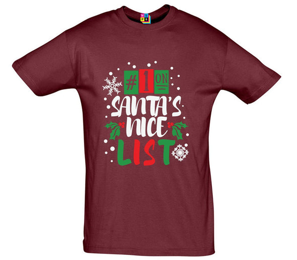 Number 1 On Santa's Nice List Printed T-Shirt - Mr Wings Emporium 