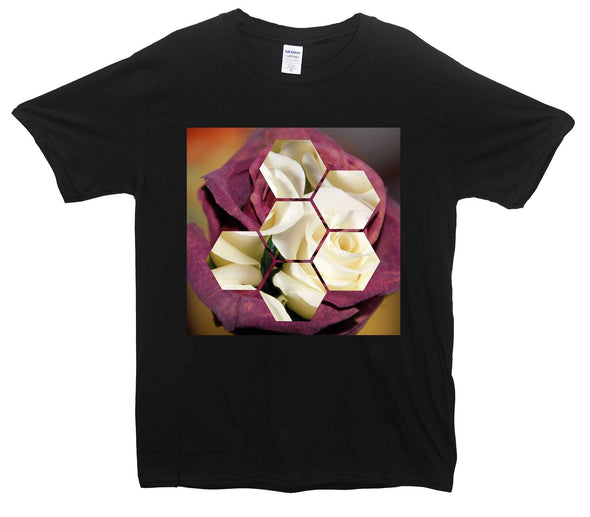 Red White Rose Hexagon Printed T-Shirt - Mr Wings Emporium 