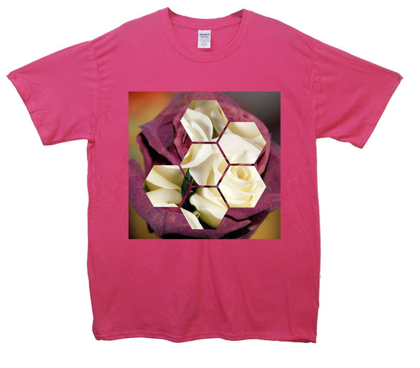 Red White Rose Hexagon Printed T-Shirt - Mr Wings Emporium 