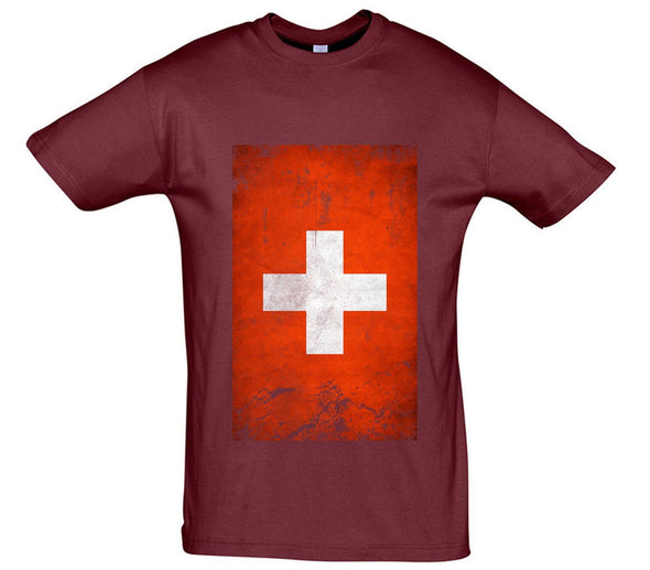Switzerland Distressed Flag Printed T-Shirt - Mr Wings Emporium 