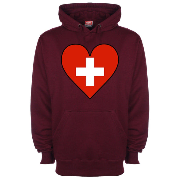 Switzerland Flag Heart Printed Hoodie - Mr Wings Emporium 