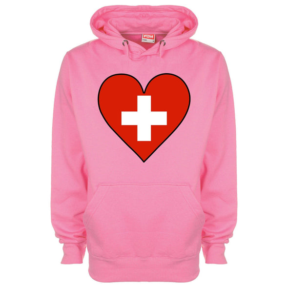 Switzerland Flag Heart Printed Hoodie - Mr Wings Emporium 