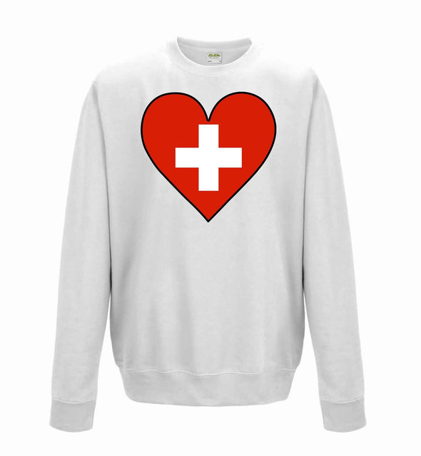 Switzerland Flag Heart Printed Sweatshirt - Mr Wings Emporium 