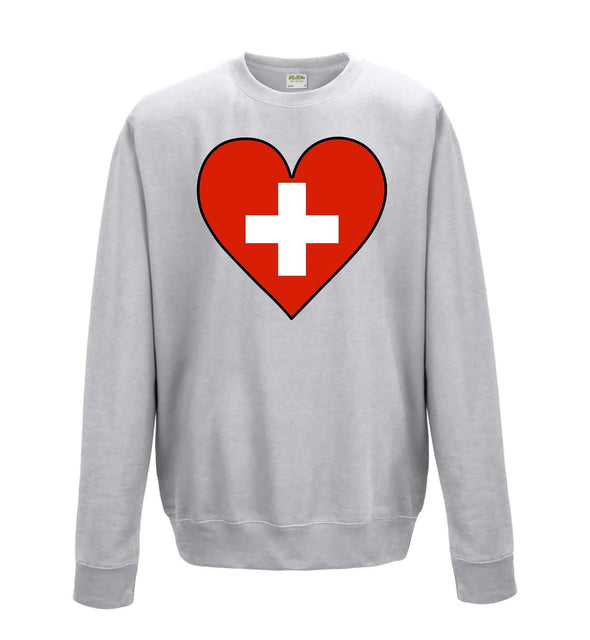 Switzerland Flag Heart Printed Sweatshirt - Mr Wings Emporium 